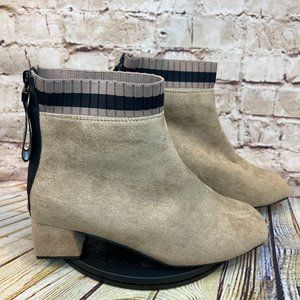 Winter Womens Tan Square Block Heel Zip Knit Trim Ankle Boots Booties Size 41